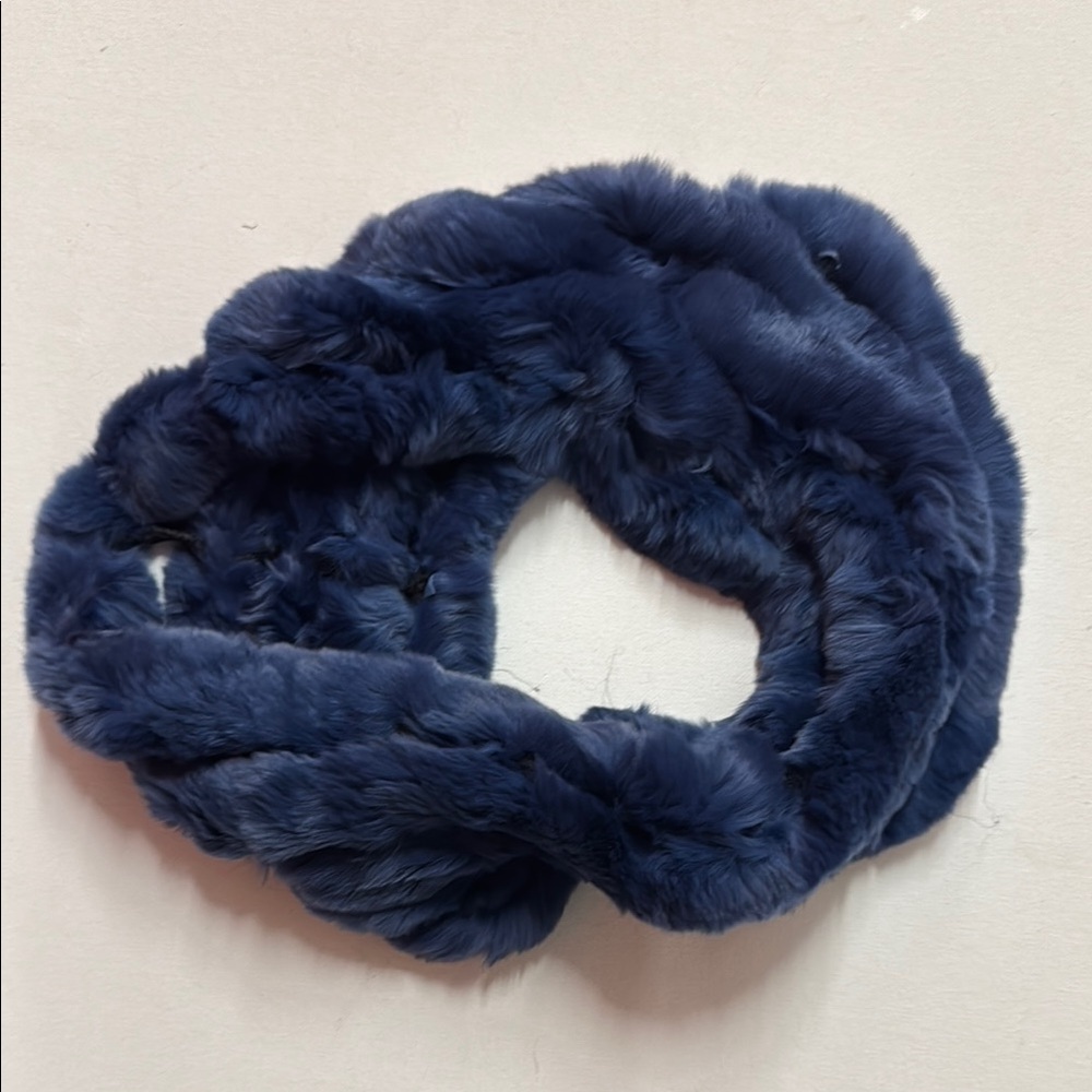 Surell Blue Rex Rabbit Fur Infinity Scarf